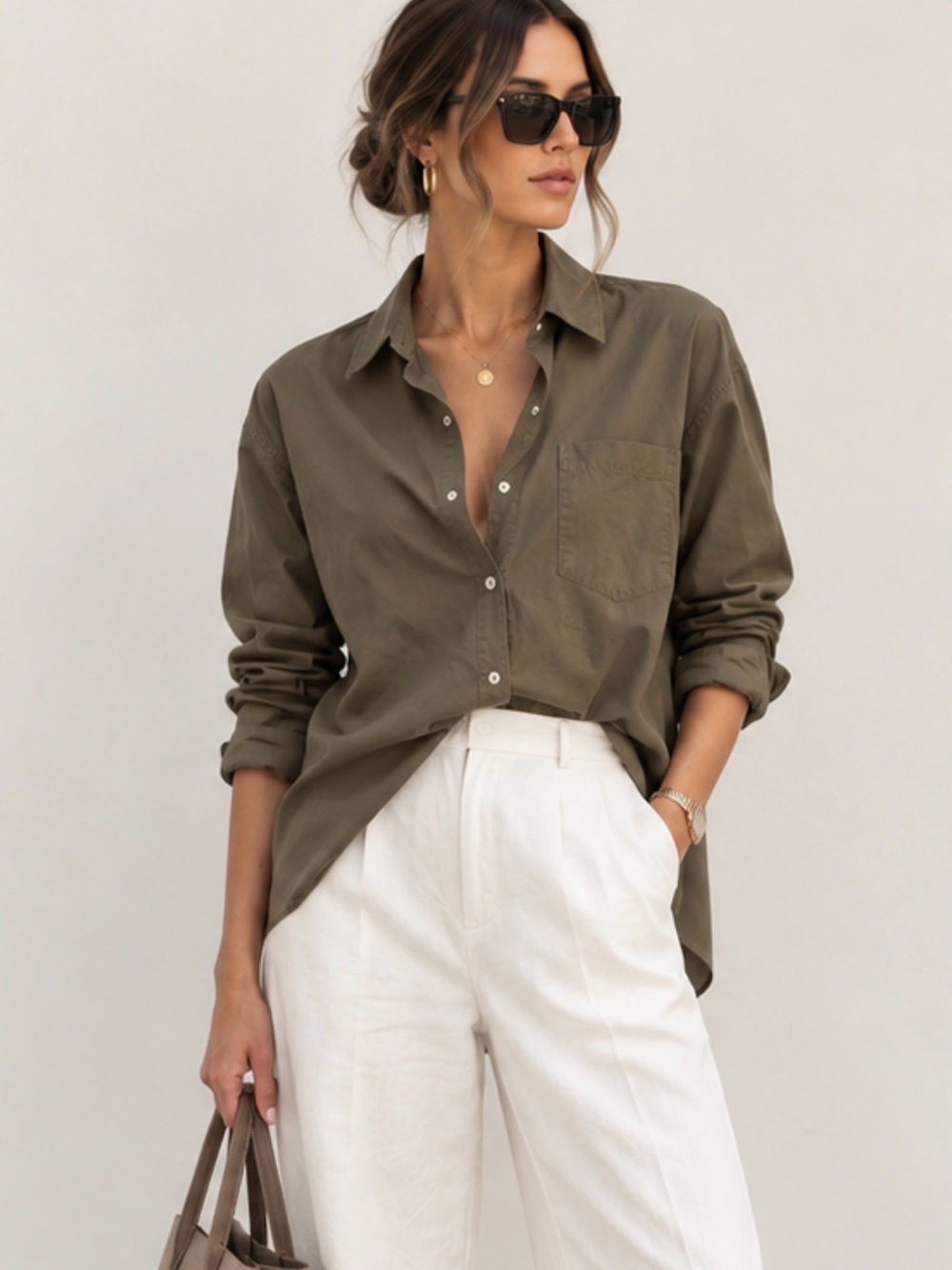Zara Olive Green Relaxed Button-Down Shirt